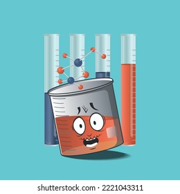 flat beaker cartoon character with an angry facial expression