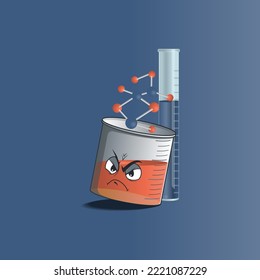flat beaker cartoon character with an angry facial expression