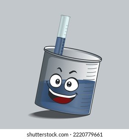 flat beaker cartoon character with happy facial expression