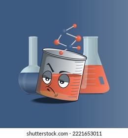 flat beaker cartoon character with sad facial expression