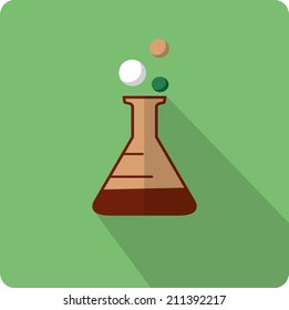 Flat beaker icon. Flask with chemical reagent.