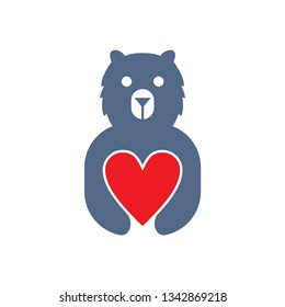 flat bear hold heart love logo icon vector template