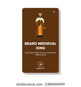 flat beard medieval king vector. man portrait, person crown, royal character flat beard medieval king web flat cartoon illustration