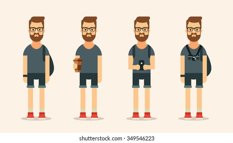 Flat Bearded Hipsters - Vector Set