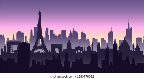 flat beautiful cityscape with Eiffel in Paris , flat vector illustration., flat vector illustration.
