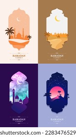 Flat Beautiful Ramadan Kareem background template set for instagram stories and greetings card