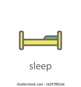 A flat bed icon. A hotel and hostel icon. A symbol of relaxing and a rest. A sign going to bed. Great for use in business, app and web applications. Isolated on a white background.