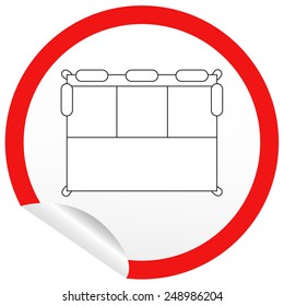 Flat bed icon on sticker for floor plan outline. Line editable EPS10 vector furniture illustration. View from above