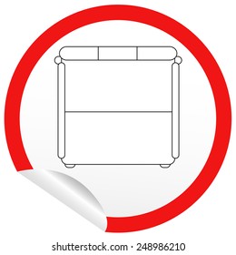 Flat bed icon on sticker for floor plan outline. Line editable EPS10 vector furniture illustration. View from above