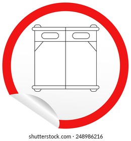 Flat bed icon on sticker for floor plan outline. Line editable EPS10 vector furniture illustration. View from above