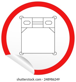 Flat bed icon on sticker for floor plan outline. Line editable EPS10 vector furniture illustration. View from above