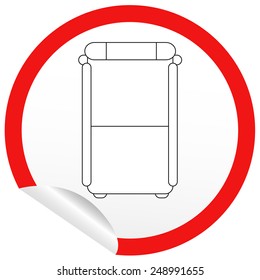 Flat bed icon on sticker for floor plan outline. Line editable EPS10 vector furniture illustration. View from above