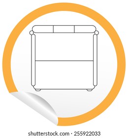 Flat bed icon on sticker for floor plan outline. Line editable EPS10 vector furniture illustration. View from above