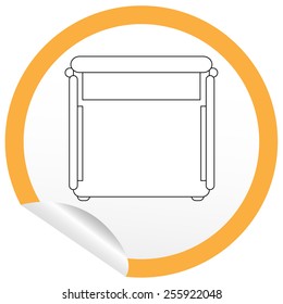 Flat bed icon on sticker for floor plan outline. Line editable EPS10 vector furniture illustration. View from above