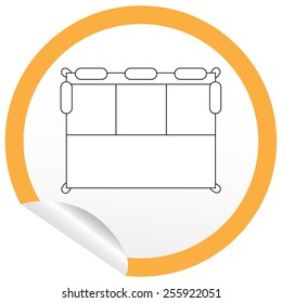Flat bed icon on sticker for floor plan outline. Line editable EPS10 vector furniture illustration. View from above