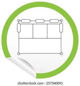 Flat bed icon on sticker for floor plan outline. Line editable EPS10 vector furniture illustration. View from above