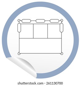 Flat bed icon on sticker for floor plan outline. Line editable EPS10 vector furniture illustration. View from above