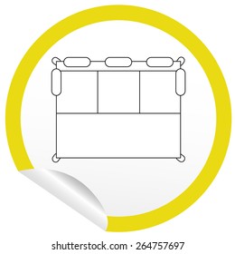 Flat bed icon on sticker for floor plan outline. Line editable EPS10 vector furniture illustration. View from above
