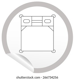 Flat bed icon on sticker for floor plan outline. Line editable EPS10 vector furniture illustration. View from above