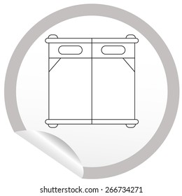 Flat bed icon on sticker for floor plan outline. Line editable EPS10 vector furniture illustration. View from above