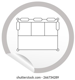 Flat bed icon on sticker for floor plan outline. Line editable EPS10 vector furniture illustration. View from above