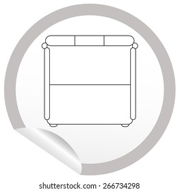 Flat bed icon on sticker for floor plan outline. Line editable EPS10 vector furniture illustration. View from above