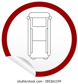 Flat bed icon on sticker for floor plan outline. Line editable EPS10 vector furniture illustration. View from above