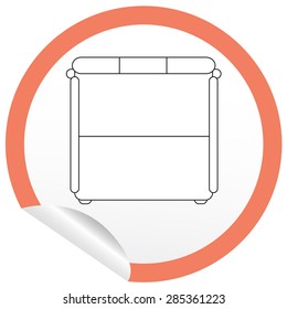 Flat bed icon on sticker for floor plan outline. Line editable EPS10 vector furniture illustration. View from above