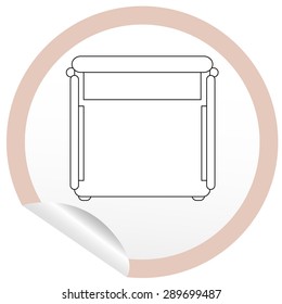Flat bed icon on sticker for floor plan outline. Line editable EPS10 vector furniture illustration. View from above