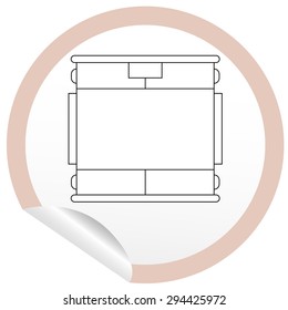 Flat bed icon on sticker for floor plan outline. Line editable EPS10 vector furniture illustration. View from above