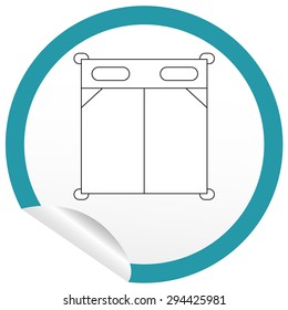 Flat bed icon on sticker for floor plan outline. Line editable EPS10 vector furniture illustration. View from above
