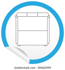 Flat bed icon on sticker for floor plan outline. Line editable EPS10 vector furniture illustration. View from above