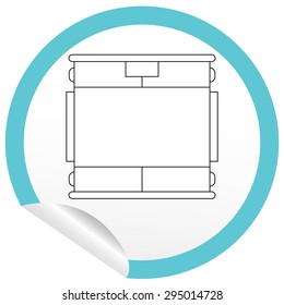 Flat bed icon on sticker for floor plan outline. Line editable EPS10 vector furniture illustration. View from above