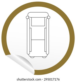 Flat bed icon on sticker for floor plan outline. Line editable EPS10 vector furniture illustration. View from above