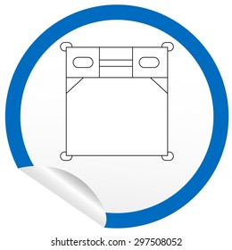Flat bed icon on sticker for floor plan outline. Line editable EPS10 vector furniture illustration. View from above