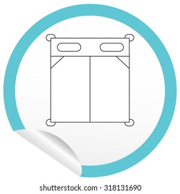 Flat bed icon on sticker for floor plan outline. Line editable EPS10 vector furniture illustration. View from above
