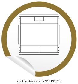 Flat bed icon on sticker for floor plan outline. Line editable EPS10 vector furniture illustration. View from above