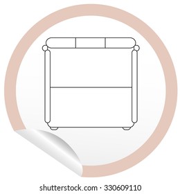 Flat bed icon on sticker for floor plan outline. Line editable EPS10 vector furniture illustration. View from above