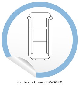 Flat bed icon on sticker for floor plan outline. Line editable EPS10 vector furniture illustration. View from above