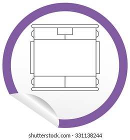 Flat bed icon on sticker for floor plan outline. Line editable EPS10 vector furniture illustration. View from above