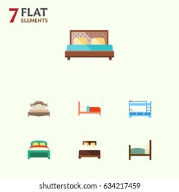 Flat Bed Set Of Furniture, Hostel, Mattress And Other Vector Objects. Also Includes Bunk, Bearings, Mattress Elements.