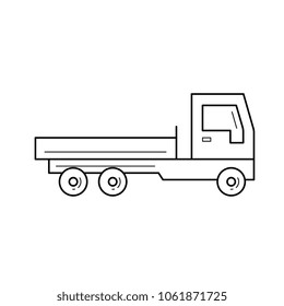 Flat Bed Truck Vector Line Icon Isolated On White Background. Flat Bed Truck Line Icon For Infographic, Website Or App. Icon Designed On A Grid System.