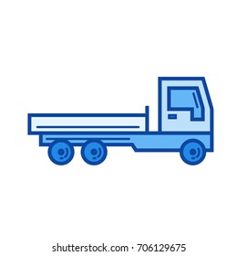 Flat Bed Truck Vector Line Icon Isolated On White Background. Flat Bed Truck Line Icon For Infographic, Website Or App. Blue Icon Designed On A Grid System.