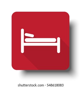 Flat Bed web icon on red button with drop shadow