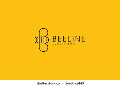 flat bee logo. modern bee honey line design. Vector line art icon template