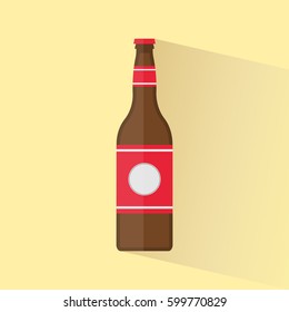Flat beer bottle with shadow on light background