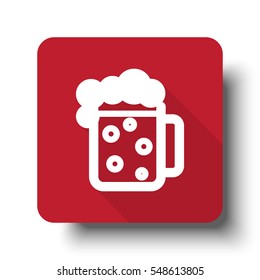 Flat Beer web icon on red button with drop shadow