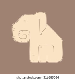 Flat beige elephant on a brown background