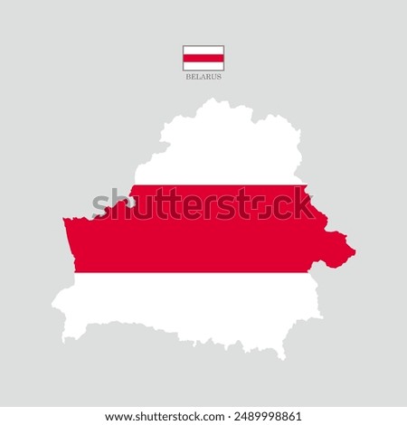 Flat Belarus outline map with national flag. Belarus map isolated on white background. Vector illustration map
