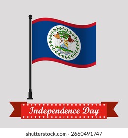 Flat Belize Independence Day With Waving Flag
